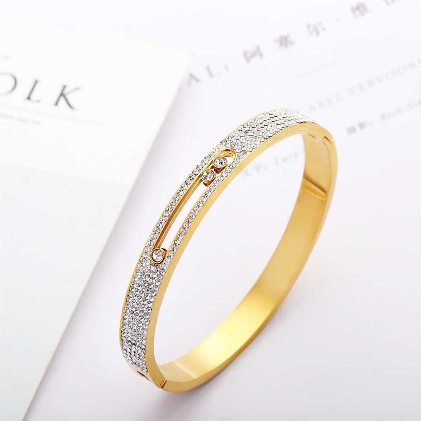 Top Quality Rose Gold Hollow Crystal Stainless Steel Love Men Women Slide Zircon Carter Bangle Cuff Bracelet Valentine Q0717276b