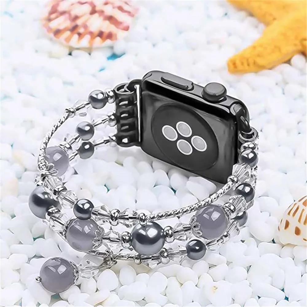 Bilezikler Elmas Takı Paslanmaz Çelik Bant Apple Watch 4 3 Kadın Iwatch Bantlar İçin İnci Kemeri SE 6 5 3844mm Bilezik FHX12BD