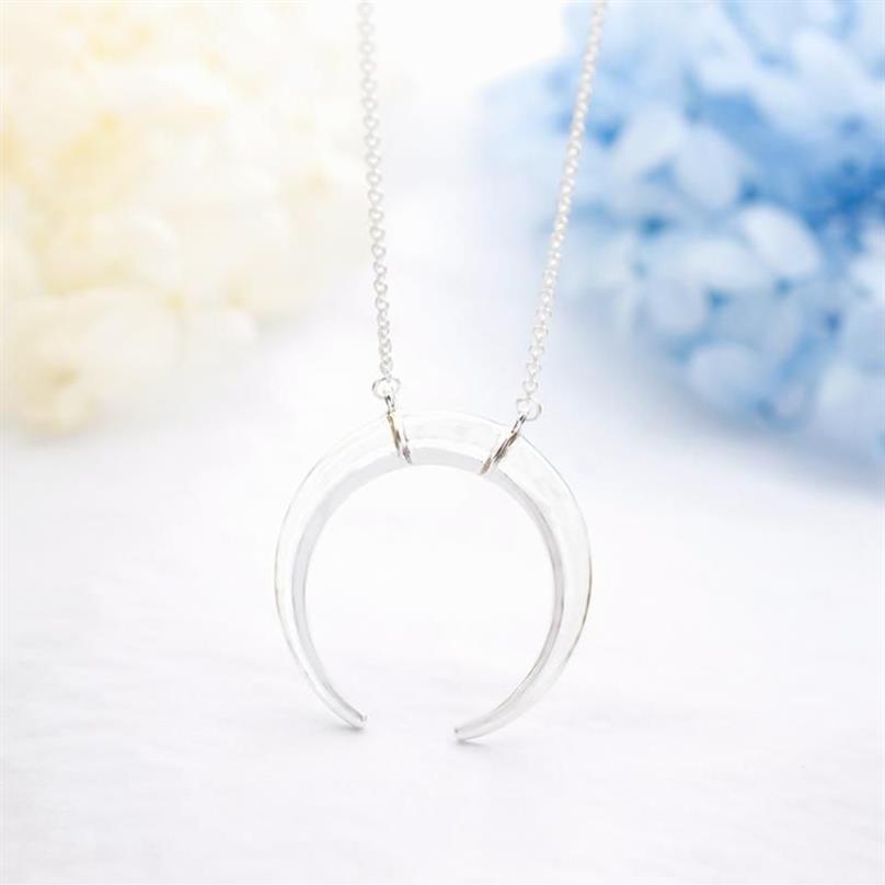 Statement Horn Crescent Moon Pendant Long Chain Necklace For Women Simple Jewelry Birthday Gift Kolye Bayan Necklaces264l