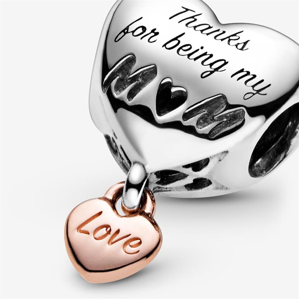 Nowy przyjazd 100% 925 Sterling Silver Love You Mom Serce Charm Fit Fit Oryginał Europejska Bransoleta Modna Akcesoria 2377