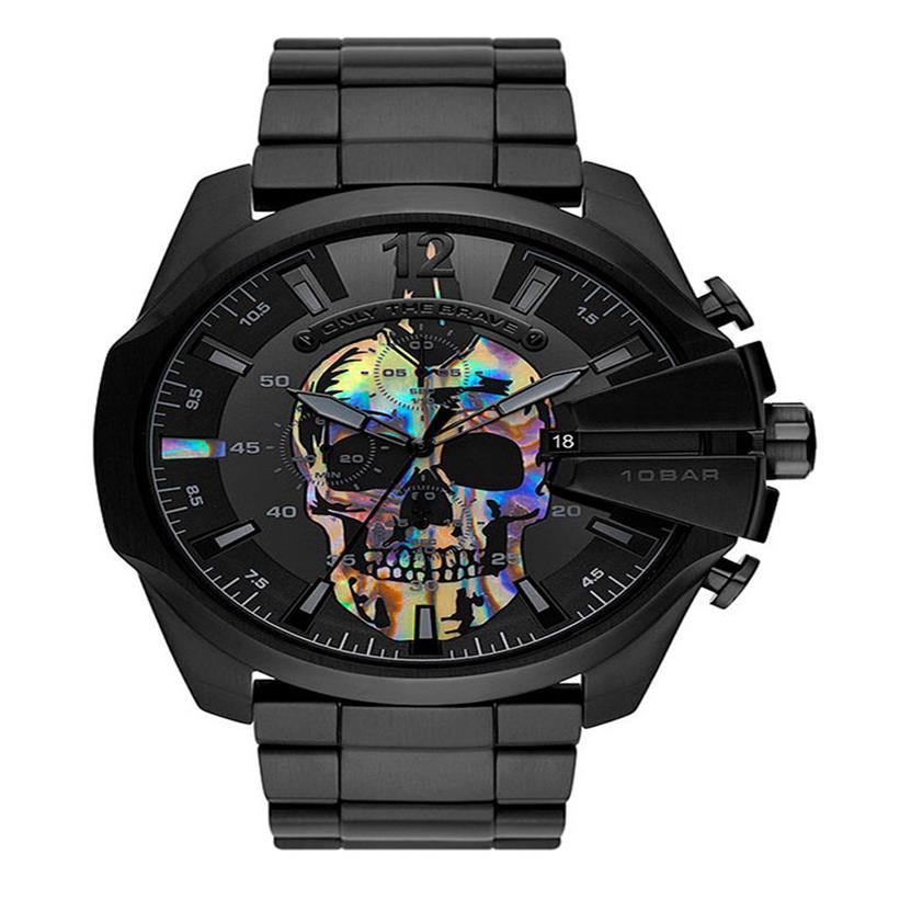 Full Black Watch Sterpunk Skull Stula szkielet ze stali nierdzewnej Męski kwarc zegarki TOP MARDY DZ Watch DZ4582 DZ45762744