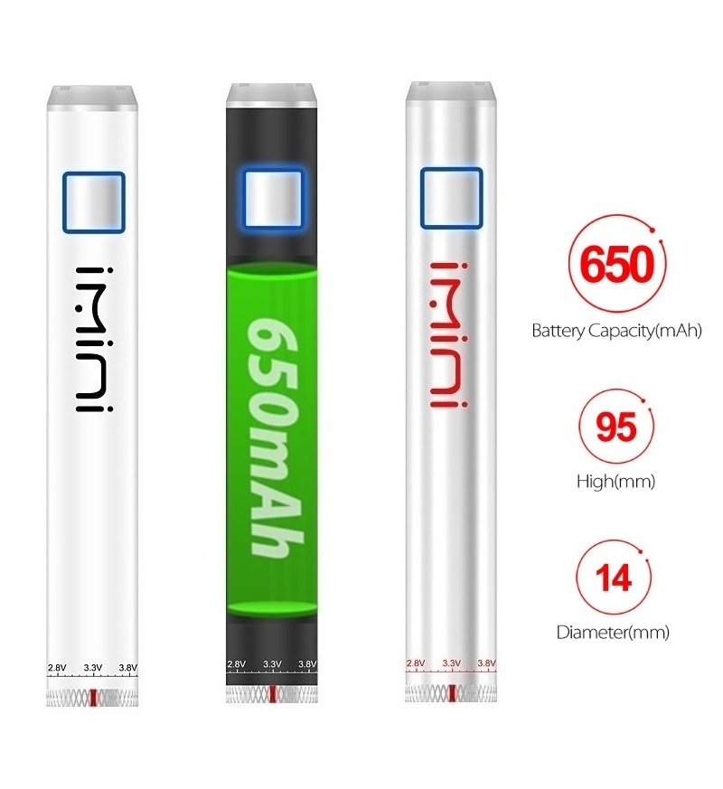 Partihandel Vape Batterier IMINI 650MAH Förvärmbatteri för alla 510 gängpatroner 14mm Vape Pen Tjock Oil Pen Justerbar spänning i Frankrike Tyskland Marknad Topp Kina