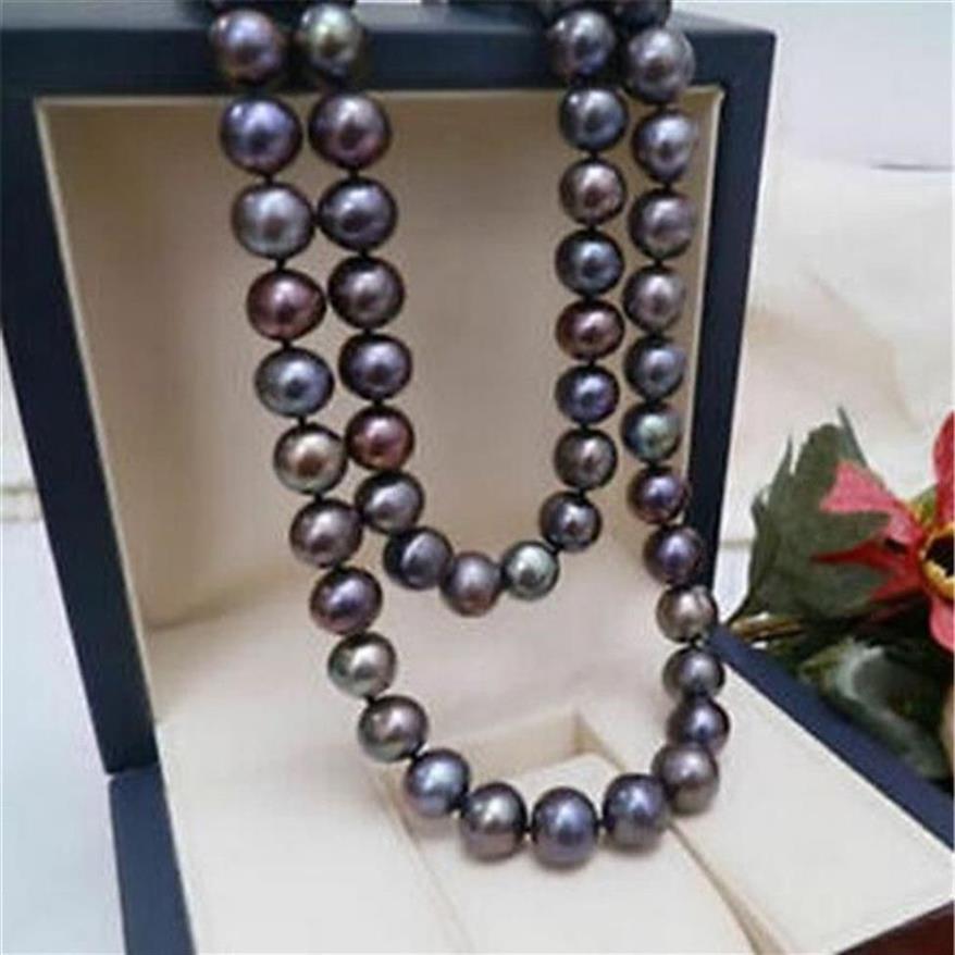 45cm Nouveau Collier de Perles Noires de Tahiti AAA Naturel 9-10mm178z