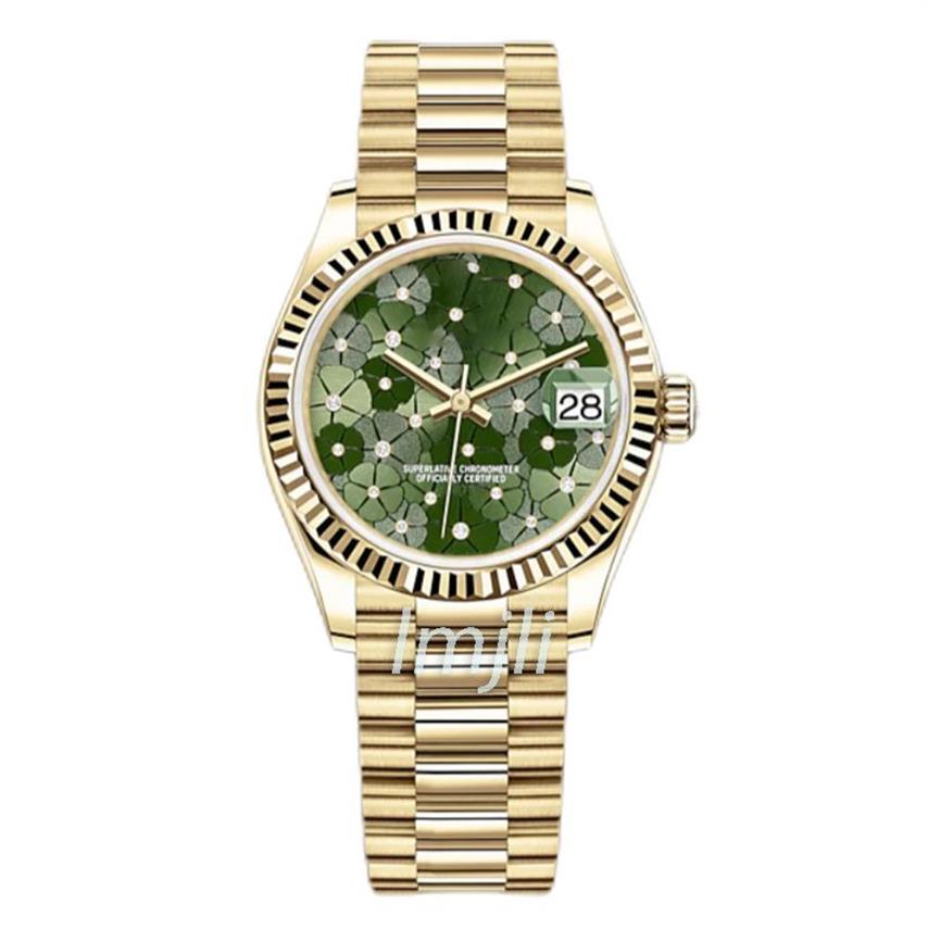 Ladies Mechanical Watch 31mm Women Watches Green Flower Dial Sliver Gold rostfritt stål Strap2533