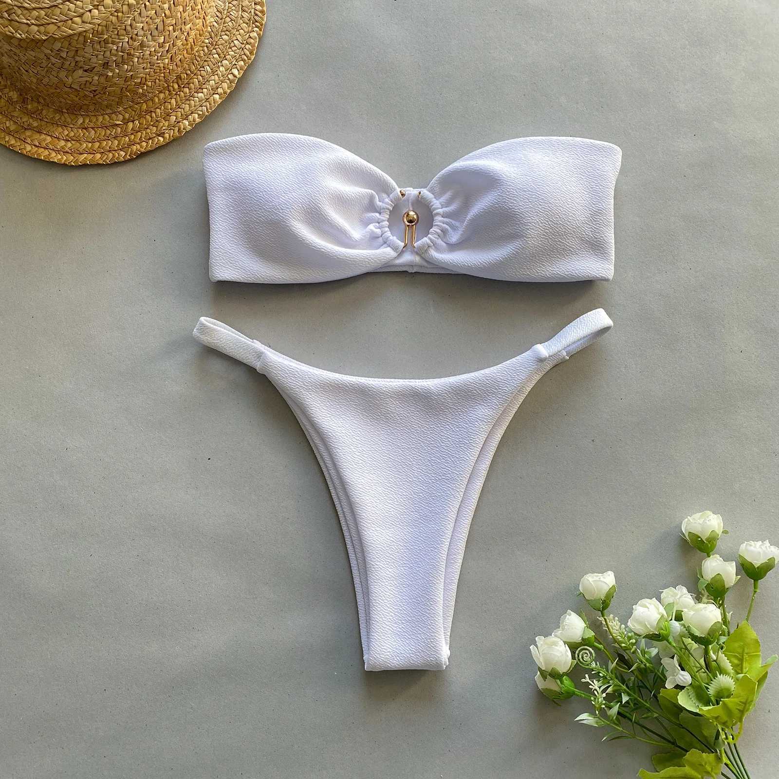 Bikinis Set Micro White Bikinis 2023 Sexiga kvinnor Baddräkter Badkläder Kvinna Push Up Thong Brasilian Bikini Set Bathing Swimming Suitsl231225