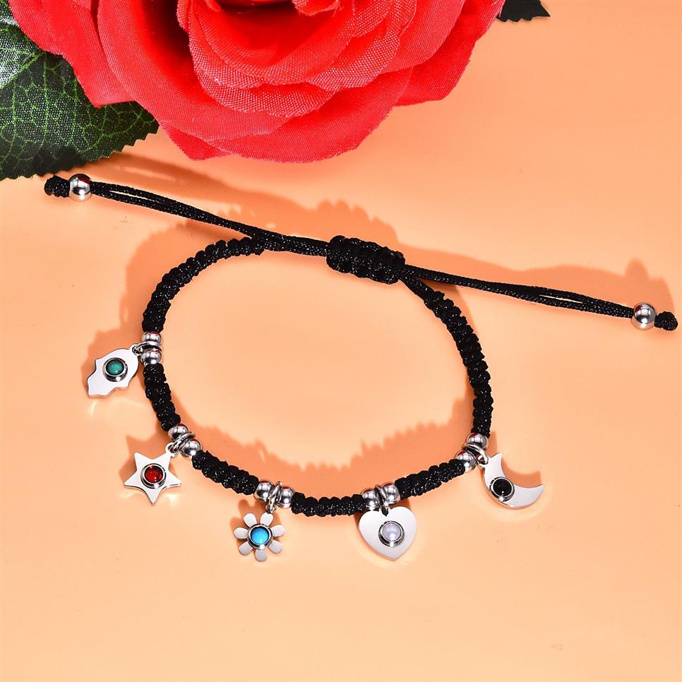 OSOS Stainless Steel charm bracelet Macrame Handmade braiding hamsa hand moon star flower heart bears charms bracelets adjustable 2799