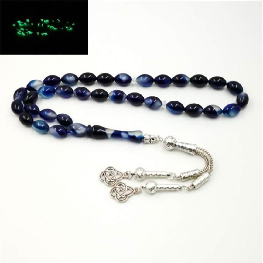 Blue Luminous Tasbih Muslim resin Rosary Everything is new misbaha Eid Ramadan Gift islamic masbaha 33 prayer beads bracelet Y2007320l