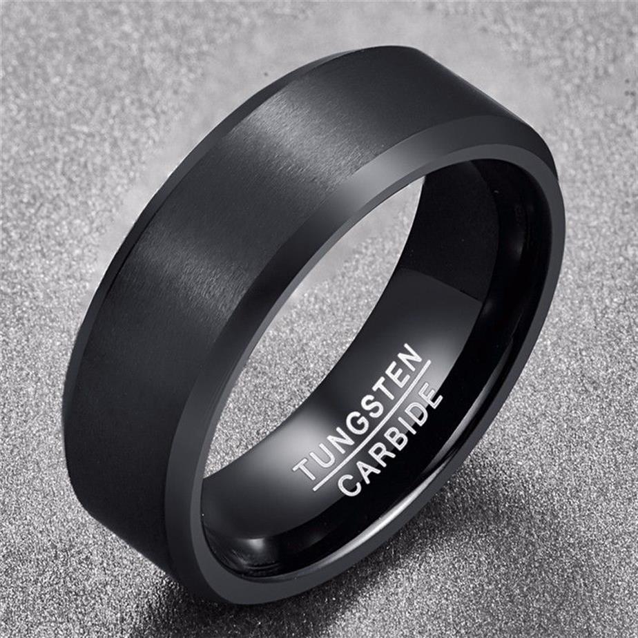 BONLAVIE classique Vintage hommes bague bijoux 8mm largeur poli placage noir tungstène acier anneau pour hommes mâle mariage cadeau 1238d