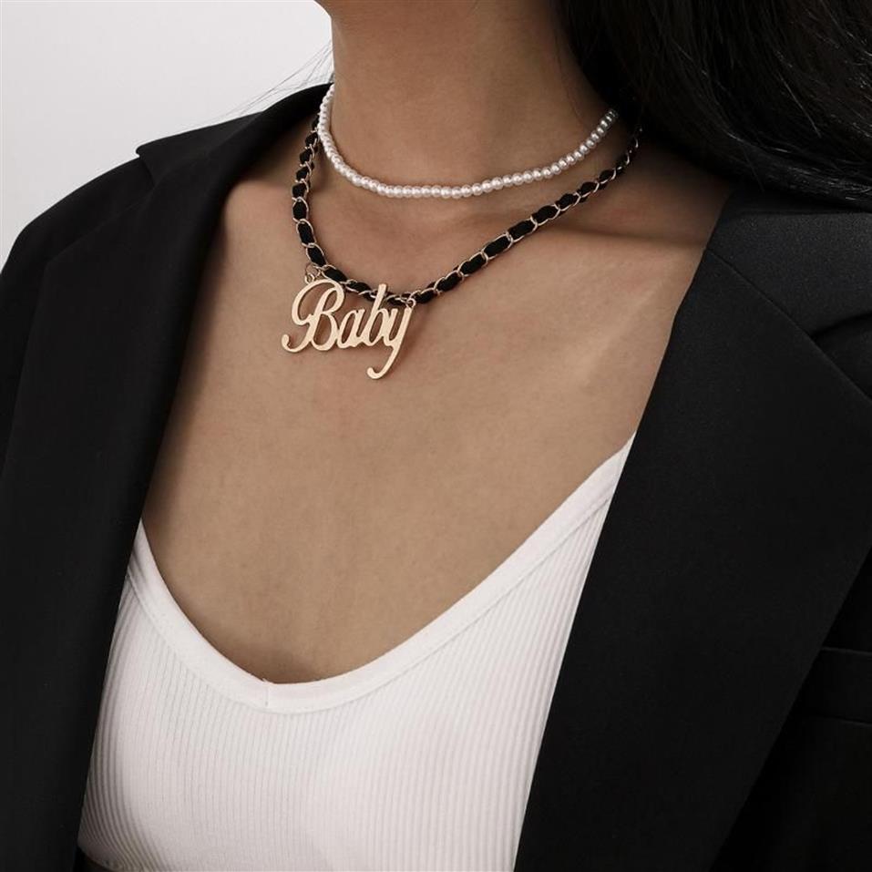 Pendanthalsband 2021 Trendy Vintage Goth Short Pearl Velvet Chain Choker Halsband för kvinnor bit bokstav baby kvinnlig kostym juden2290