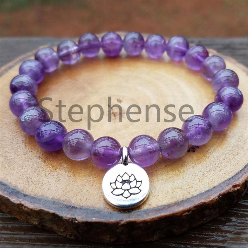 Bracelet en améthyste naturelle de qualité 2A, cristaux naturels, guérison, Chakra du cœur, tendance, Yoga Mala, pour femmes, MG0691, 237c