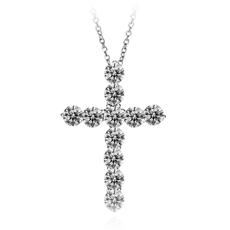 Fashion Cross Designer Pendant Necklaces Beauty Shining A CZ Diamond Stone Crystal Top Quality Women Necklace S925 Sterling Silver274b