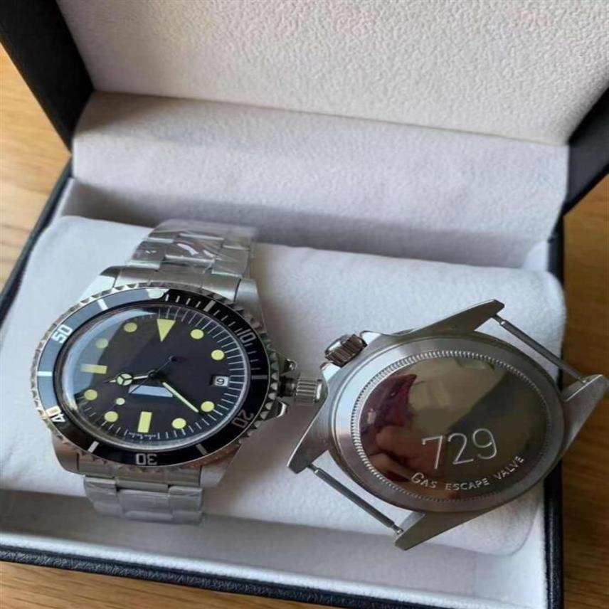 Hoge kwaliteit vintage man horloge datum klok mechanisch automatisch uurwerk roestvrijstalen horloges 40 mm zwart gezicht hardlex glas retr257p