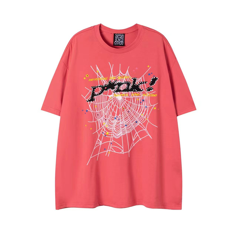 Spider t shirt men designer tshirt number 55555 star foam print high quality pure cotton pink green women tshirts trendy couple tee loose versatile mens T shirt summer