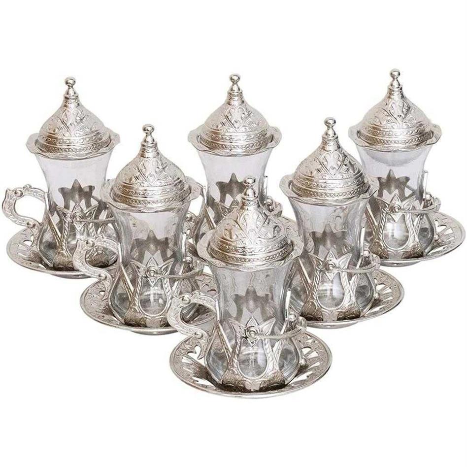 Set da tè turco greco arabo dal design autentico ottomano 6 servizi tazza da tè piatti coperchi regalo298l