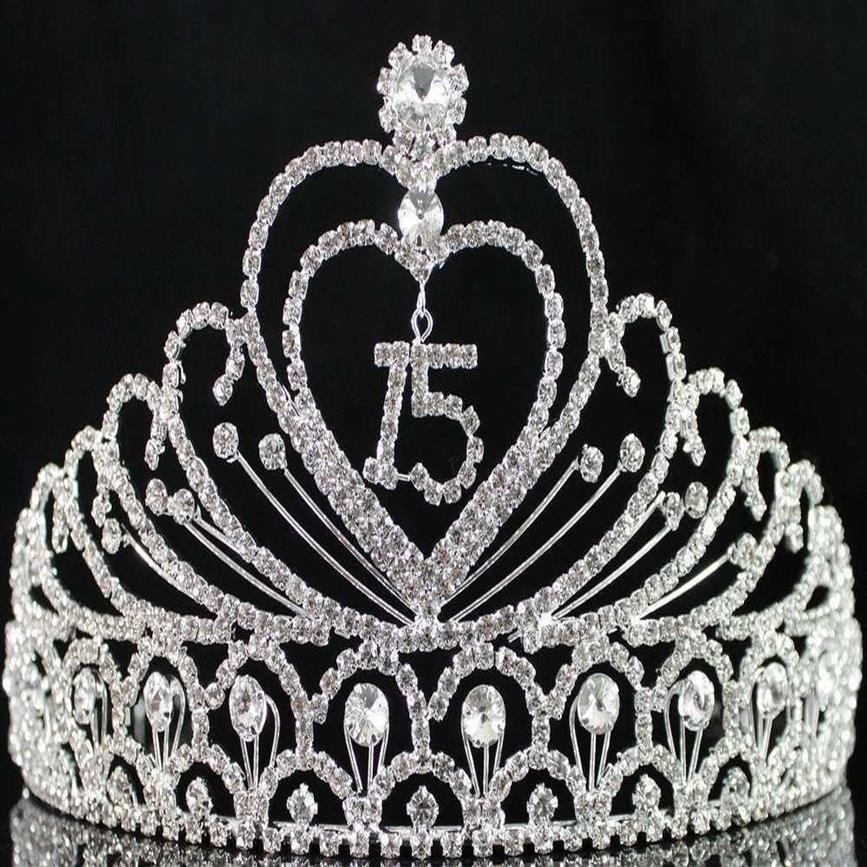 Janefashions Quinceanera Sweet 15 Fifteen 15th Birthday Party coronas de Clear White Austrian Rhinestone Tiara Crown Y200807189O