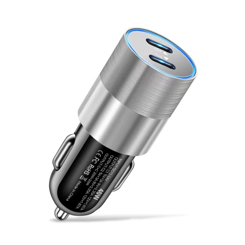 Dual USB Type C Car Charger 40W Dubbel PD Charger Adapter Snabb laddning av USB C -laddare för iPhone 15 Samsung S24 S23 Xiaomi -mobiltelefon