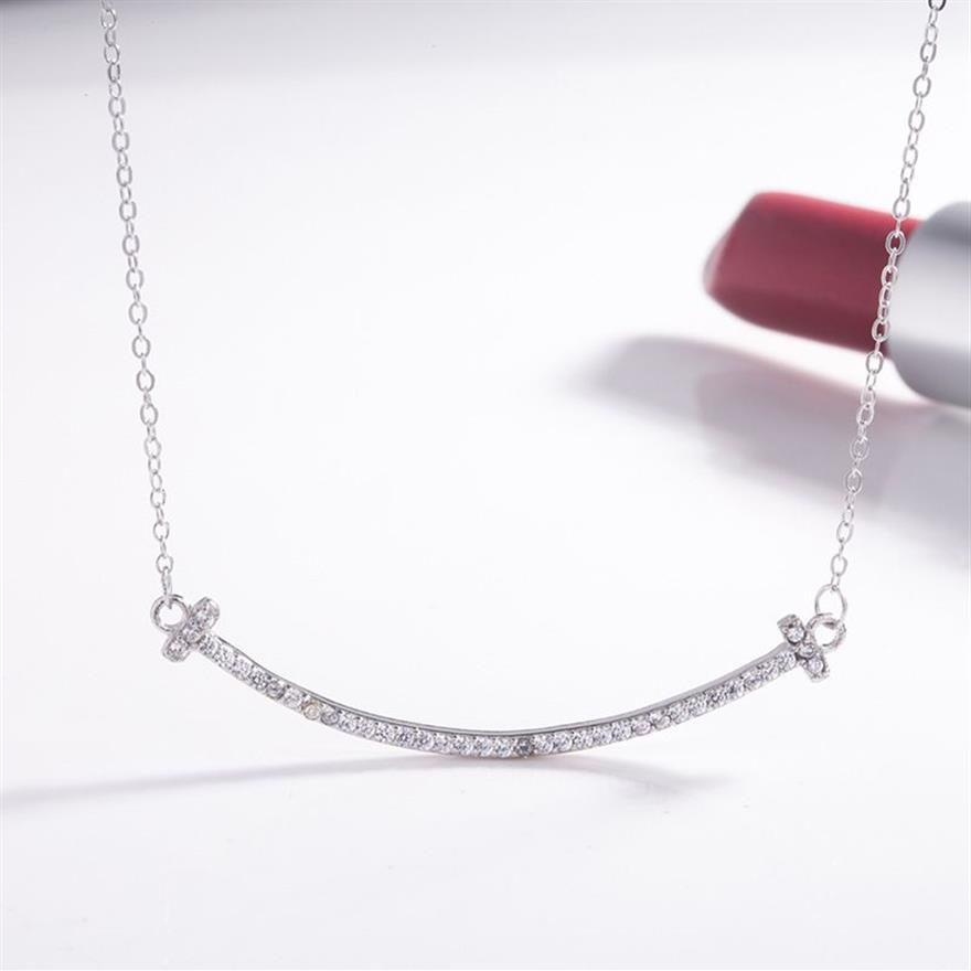 women 925 silver necklace Lover Smile charms pendant crystal necklaces Trendy T Model shapped2580