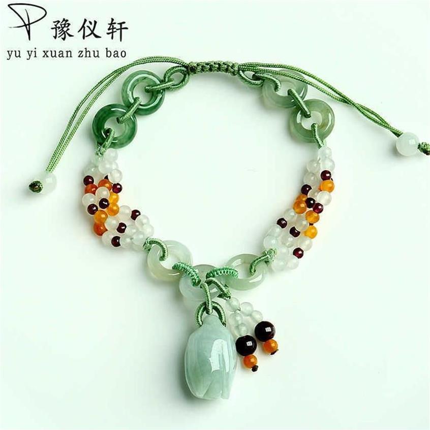 Yu YiXuan braccialetto intrecciato con rose di giada naturale autentico braccialetto retrattile con smeraldo merce femminile gioielli semplici CX200623232J