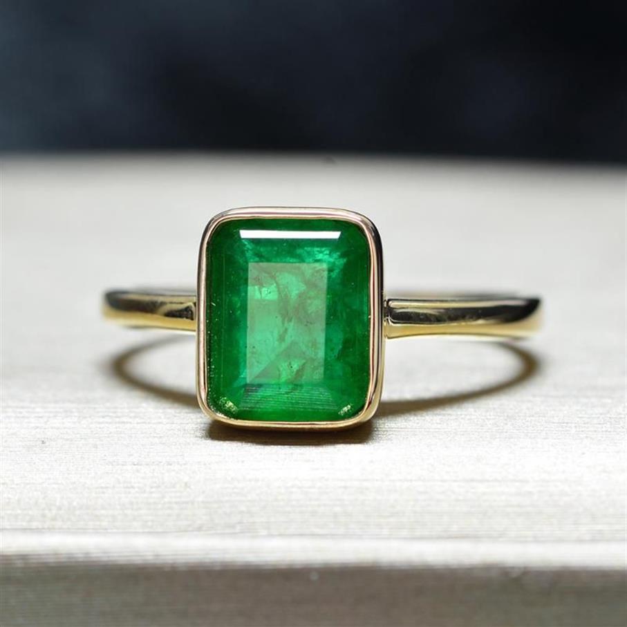 Anillos de racimo Plata real 925 Retro Cuadrado Anillo de piedra verde 18K Color oro Cubic Zircon Esmeralda para mujeres Aniversario Fiesta Regalo2476