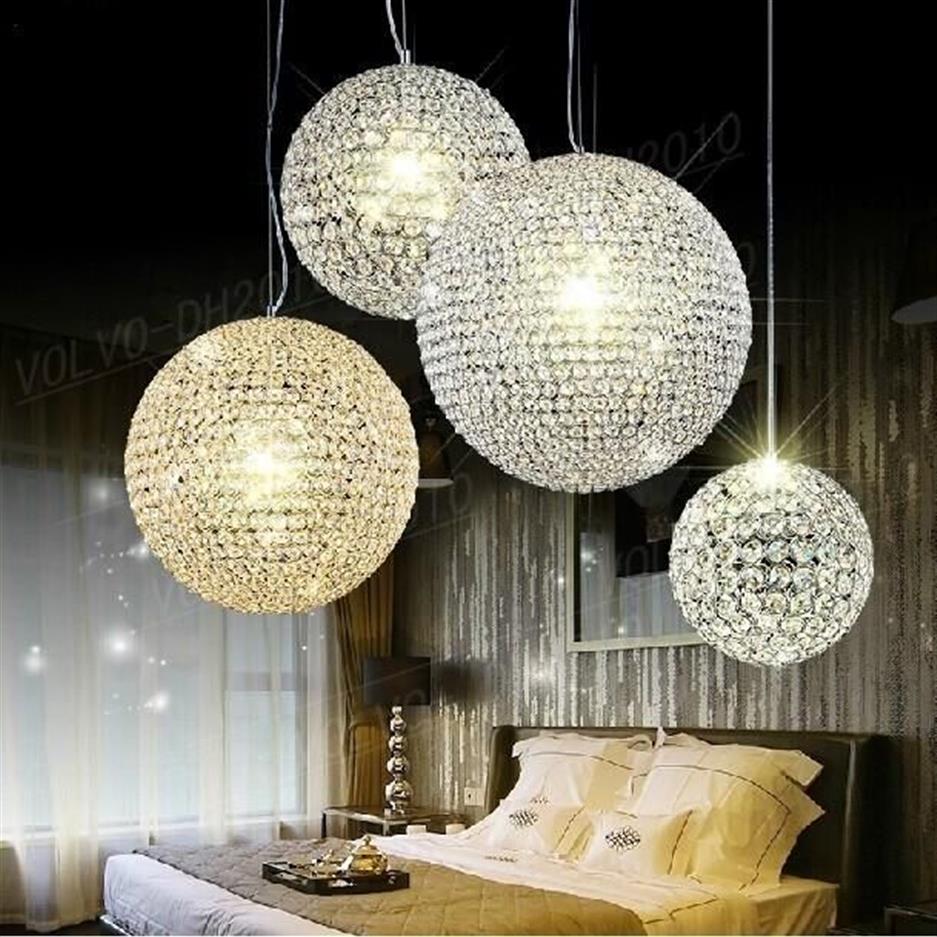 Modern LED K9 Crystal Ball Pendant Lamps Chandelier Lamp vardagsrum Ljus Restaurang Bar Creative Sphere Ballroom Home Fixtures298m