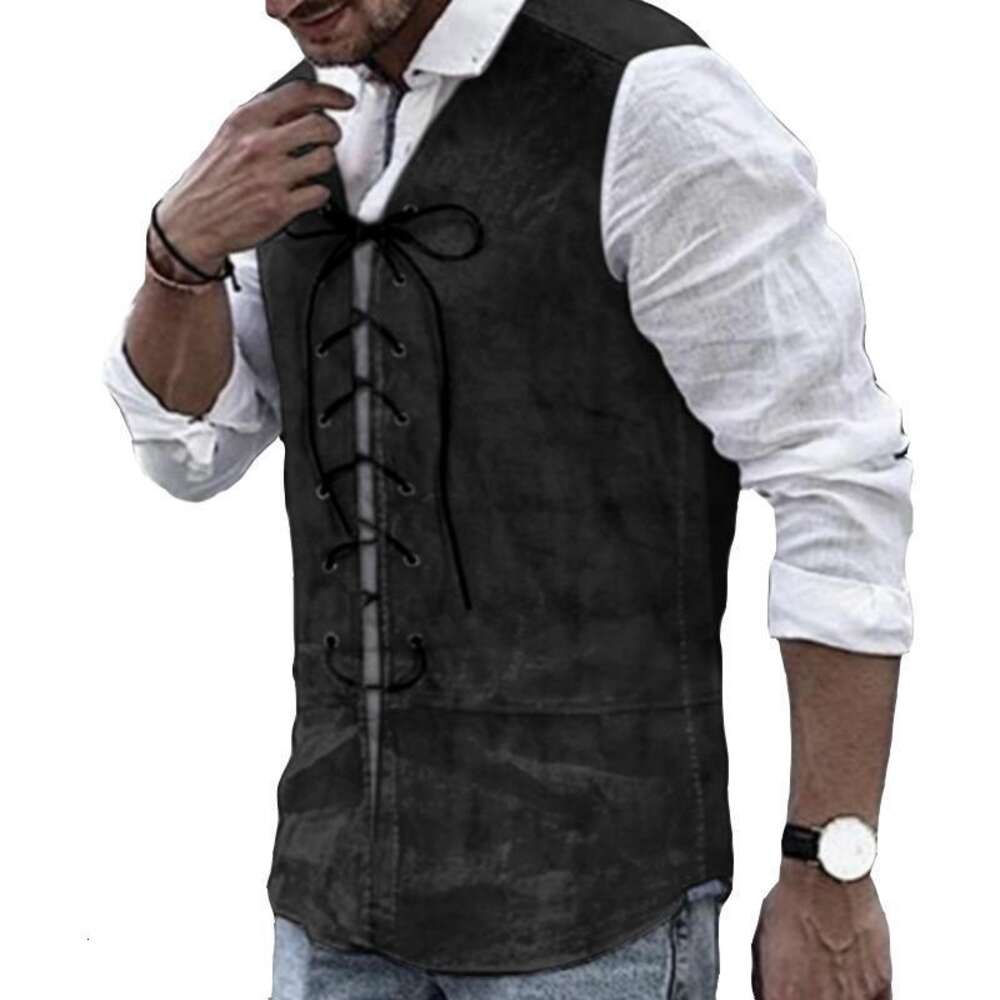 Men's Deerskin Veet V-neck Solid Color Steampunk Vest Gothic Retro Victorian Jacket Gentleman Cosplay Costume