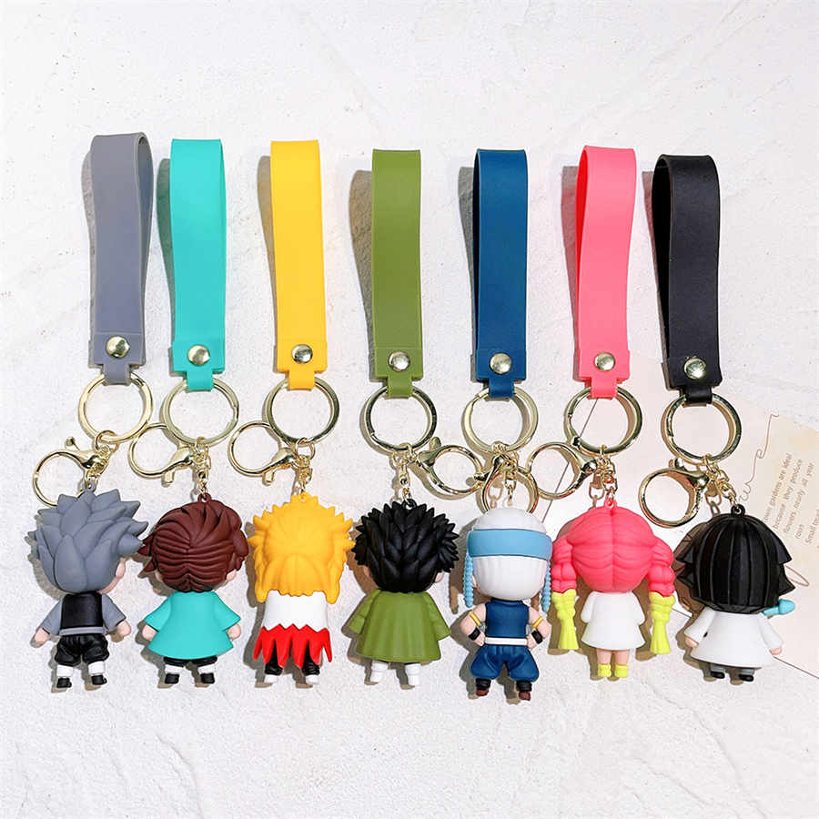 PVC cute anime 3D demon slayer car keychain Japan cartoon character toy figure bag pendant kimetsu no yaiba rubber keychain