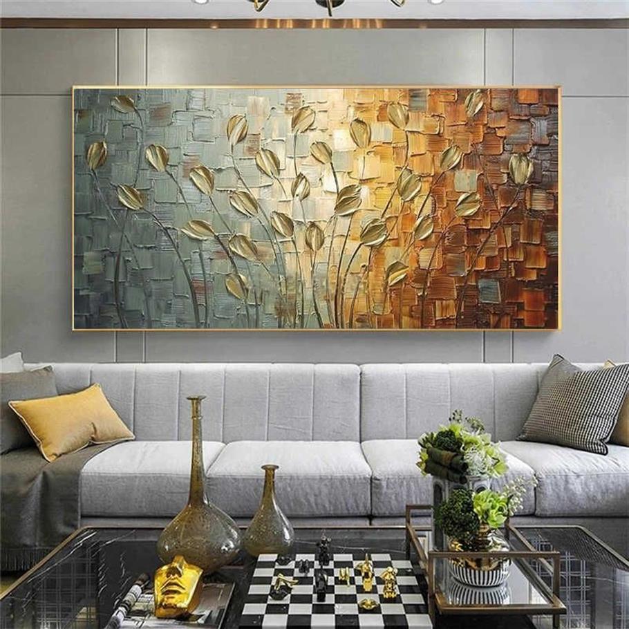 Nordic Art Abstract Leaves Flowers Oil Painting on Canvas Wall Posters Prints Pictures for Living Room Home Cuadros H0928287z