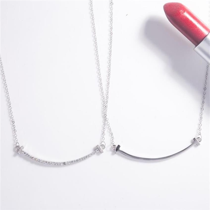 women 925 silver necklace Lover Smile charms pendant crystal necklaces Trendy T Model shapped2580