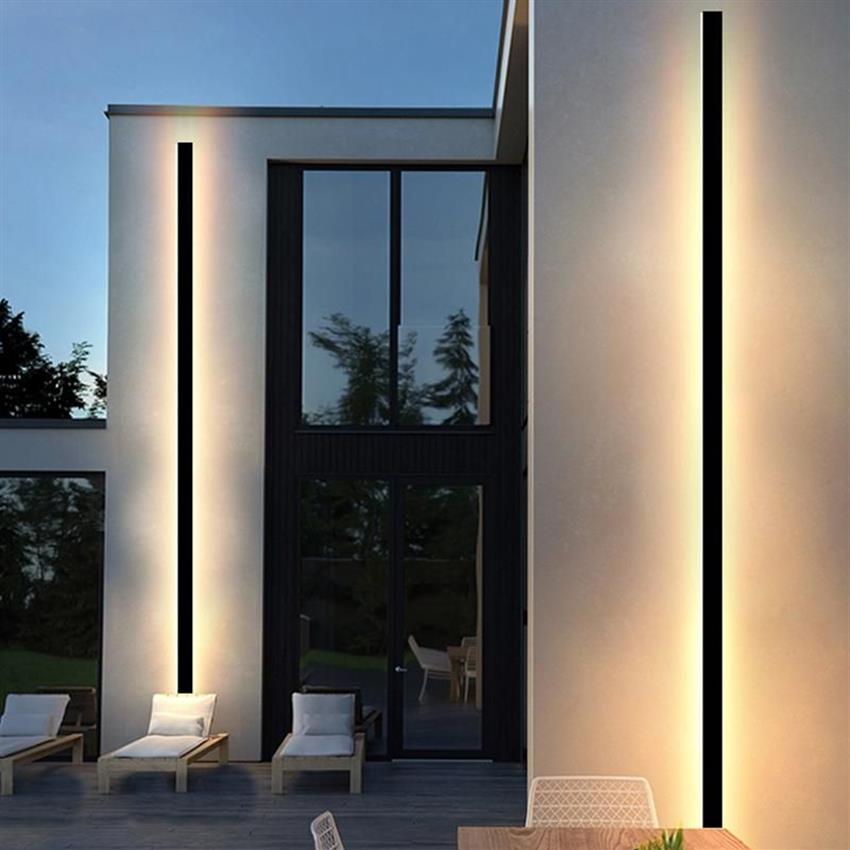 Außenwandleuchten LED-Licht Lang Modern Wasserdicht IP65 Villa Veranda Gartenlampe Außen Schwarz Sconces236M