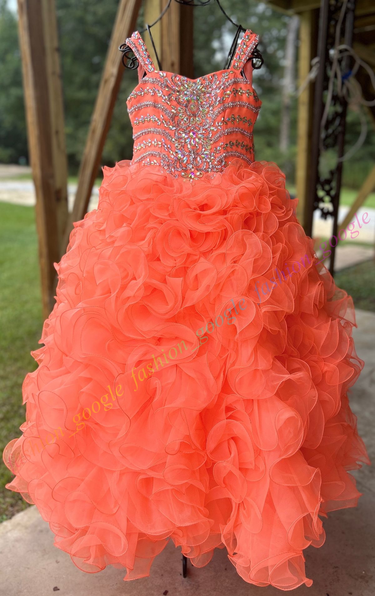 Robe de Princesse Puffy Organza Robe de Bal Filles Premier Anniversaire Infantile Fleur Fille Enfant Enfant Enfant Bébé Fille Robe À Volants Orange Préadolescent Jeune Junior Senior Miss À Lacets