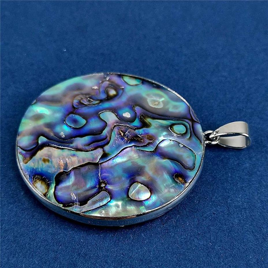 Circle Round Pendant Abalone Natural Blue Green Paua Shell Peacock Abalone Ocean Resort Gift 224w