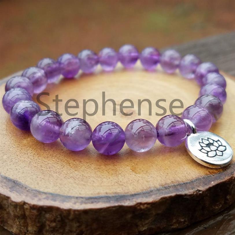 Bracelet en améthyste naturelle de qualité 2A, cristaux naturels, guérison, Chakra du cœur, tendance, Yoga Mala, pour femmes, MG0691, 237c