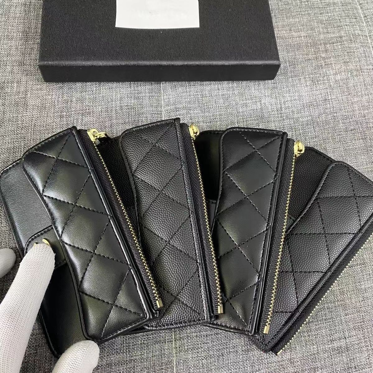 Spiegelkwaliteit 10a Designer Zwarte portefeuilles Echt lederen luxe vrouwen portemonnee handtassen Portemonnees Vouwkaarthouder Zipper Woman koppeling Wallet Zwarte flip kaviaar tastas