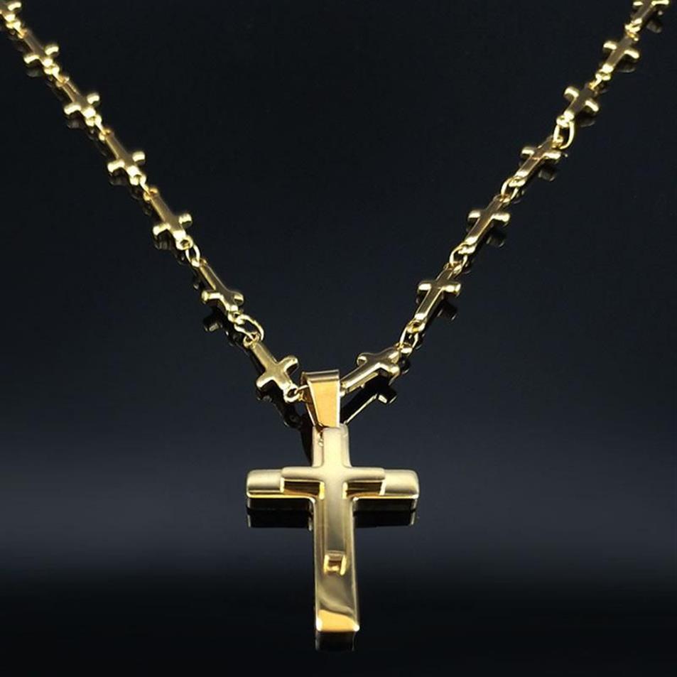 Pendant Necklaces 2021 Fashion Cross Stainless Steel Necklace Women Double Layer Gold Color Neckless Jewerly Acero Inoxidable Joye275Y