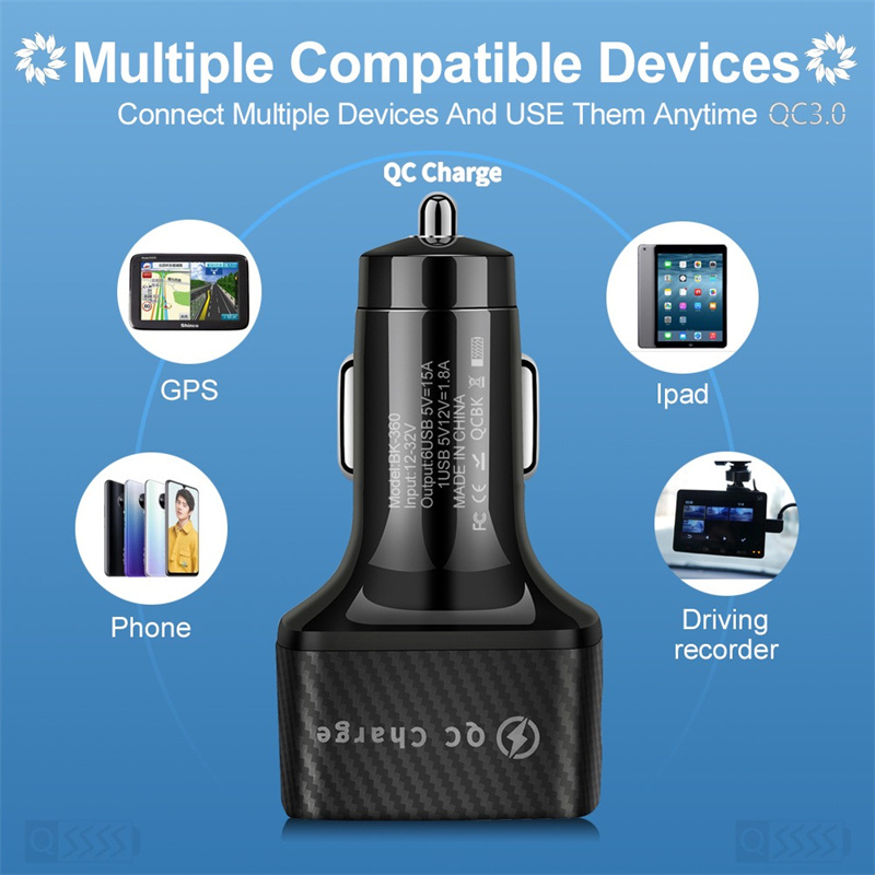 Chargeur de voiture USB 6 ports Charge rapide téléphone 15A Mini chargeur de voiture chargeur de voiture Charge rapide de voiture Charge rapide pour IPhone 15 12 Pro Max Xiaomi samsung Huawei adaptateur secteur