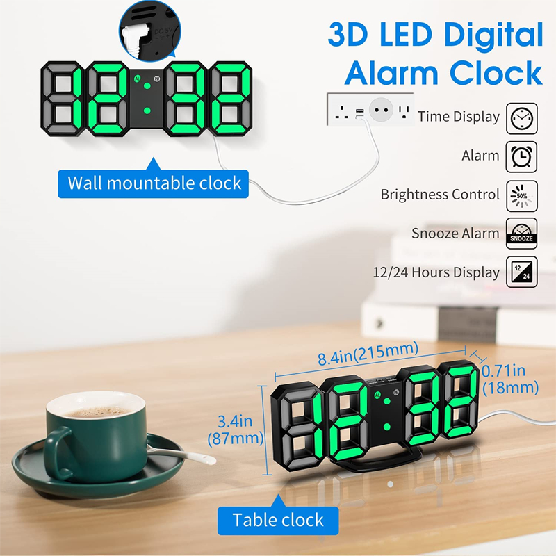 モダンデザイン3D LEDウォールクロックデジタル目覚まし時計ホームリビングルームオフィステーブルデスクナイトクロックディスプレイホームデコレーション