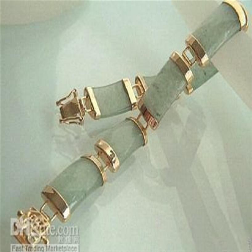 fine natural jade carved 18K gold bangle Chain bracelet281y