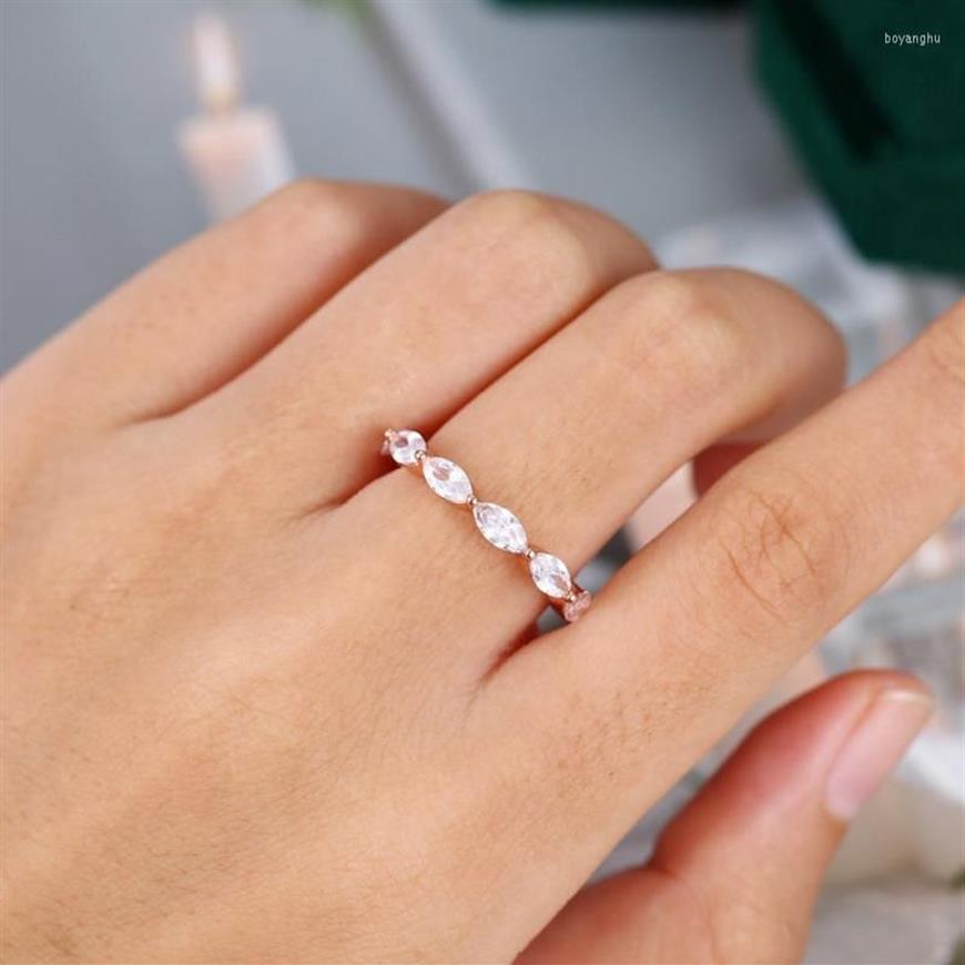 Wedding Rings Simple Trendy Rose Gold Engagement For Women White Marquise CZ Stone Full Paved Fashion Jewelry Party Gift285s