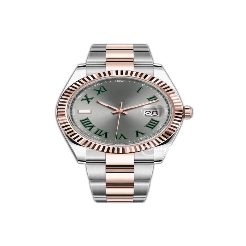 Top box 41mm relógios aço everose ardósia cinza verde 126331 18ct romano automático rosa ouro relógio de aço masculino228x