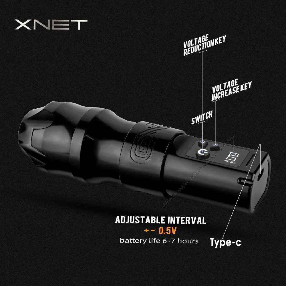 Machine Xnet Exo Flux Professionele draadloze tattoo-hine-pen Krachtige kernloze motor Digitaal display met twee batterijen voor Body Artist
