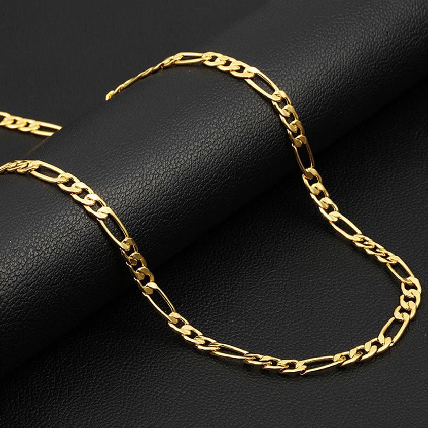 Italian Figaro Link Chain Necklace 14k Solid Fine Gold 60cm 4 to 6 8 10mm 12285H