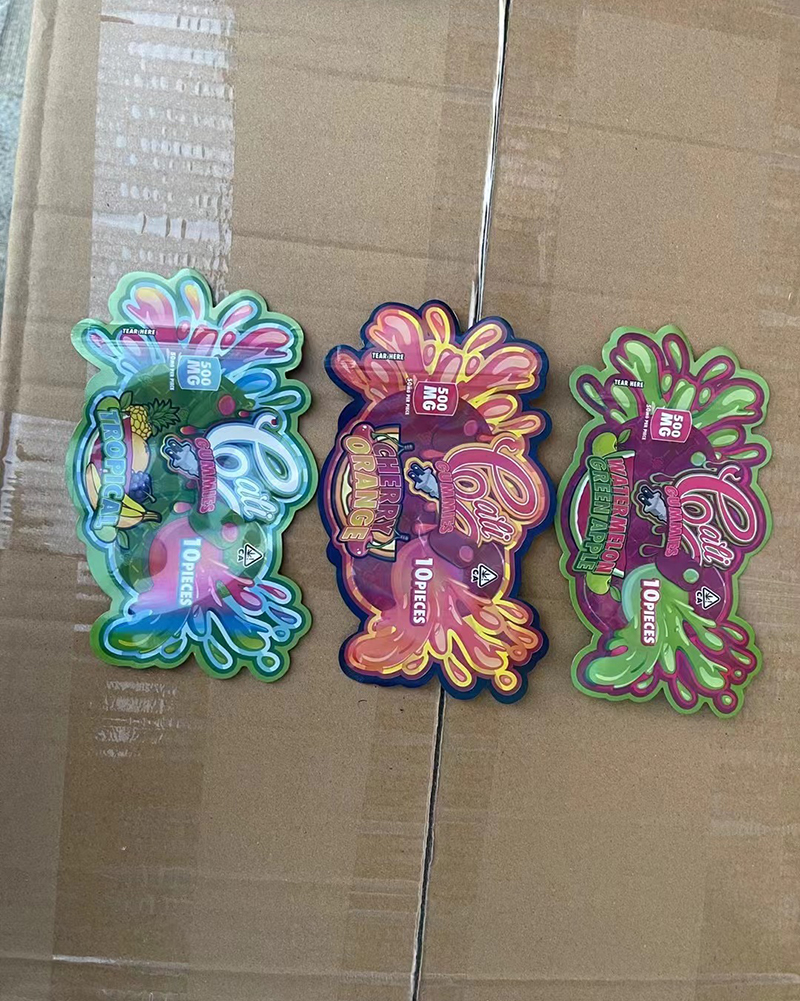 500mg Flower Shape Cali Dank Gummies Mylar Bags Zipperlock Resealable Die Cut Custom Plastic Packs Pouch