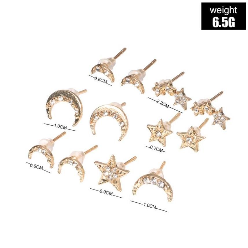 Stud ensemble exquis étoile lune cristal boucles d'oreilles en or mode femmes fête d'anniversaire bijoux cadeau femme boucle d'oreille set2878