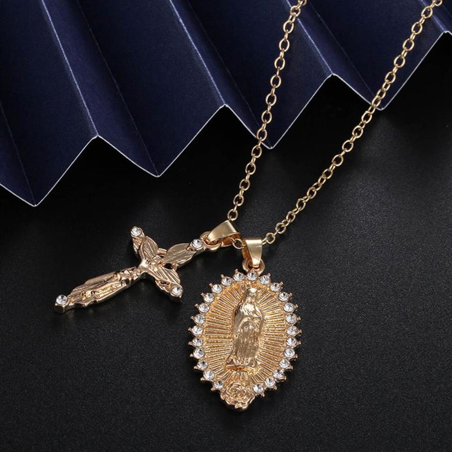 Mode catholique jésus Crucifix croix vierge marie pendentif collier Religion foi clavicule collier 1993