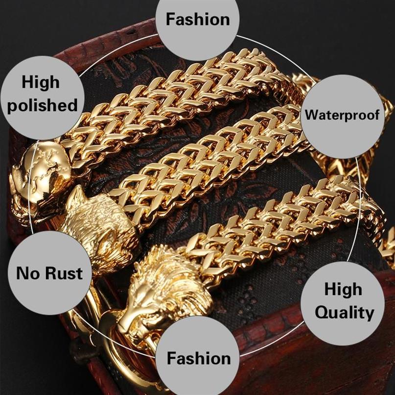 Lien chaîne Tiasri 12mm mode Animal Design gothique Bracelet pour hommes couleur or haute qualité en acier inoxydable Figaro tissage Texture251E