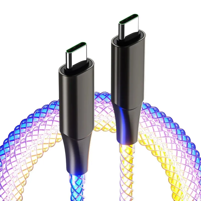 RGB Color Light PD 66W Type C To Type C Fast Charging Data Cable For Xiaomi Redmi Samsung   6A USB C Charge Data Cord