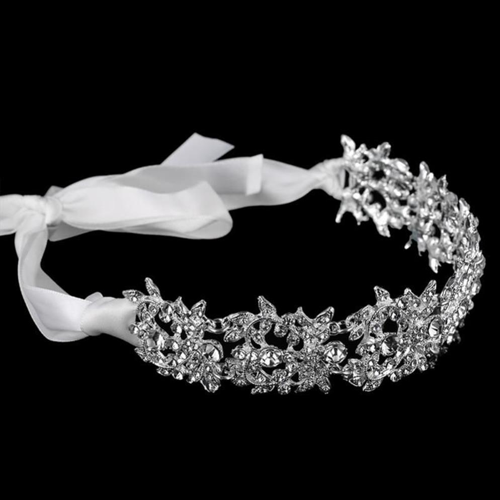 Fascia da sposa fatta a mano Tiara Accessori capelli da sposa in cristallo Nastro Elegante copricapo Strass Gioielli capelli da donna249p