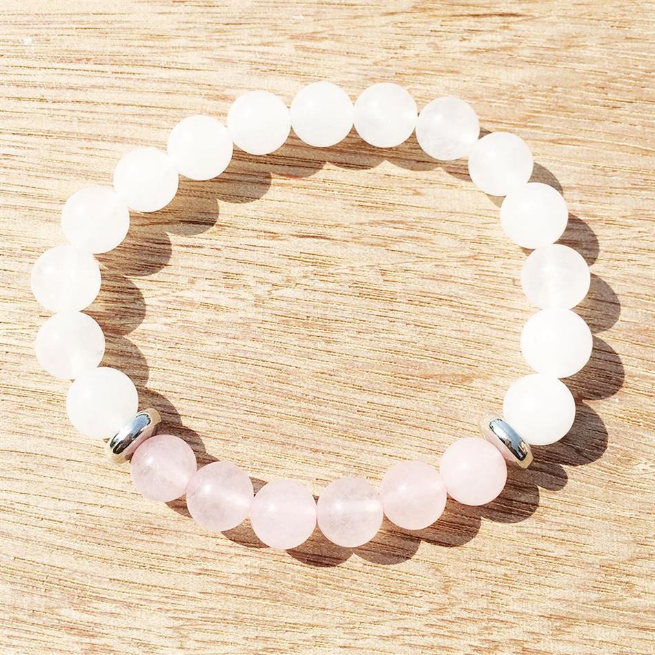 Mg0382 pulseira de cristais de design de moda para mulheres natural rosa quartzo neve pulseira de quartzo equilíbrio negativo energia jóias 242g