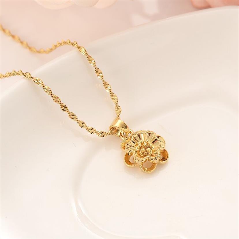 women Jewelry set cute 18 K Solid Gold GF rose Pendant flower Necklaces Earrings Europe Wedding girl Gift affection288p