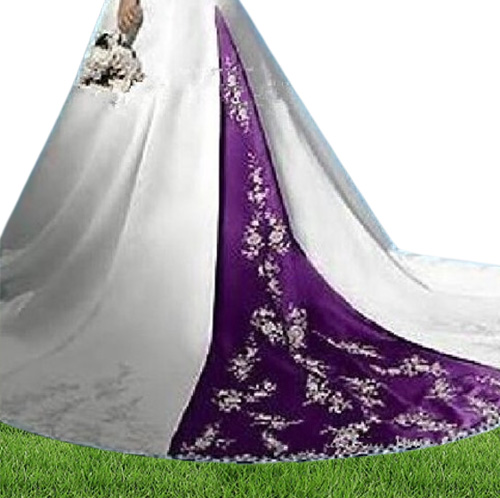 Plus Size White und Purple Brautkleider Imperium Taille Vneck Beads Applizes Satin Sweep Zug Brautkleider Custom Made 2019 2628321